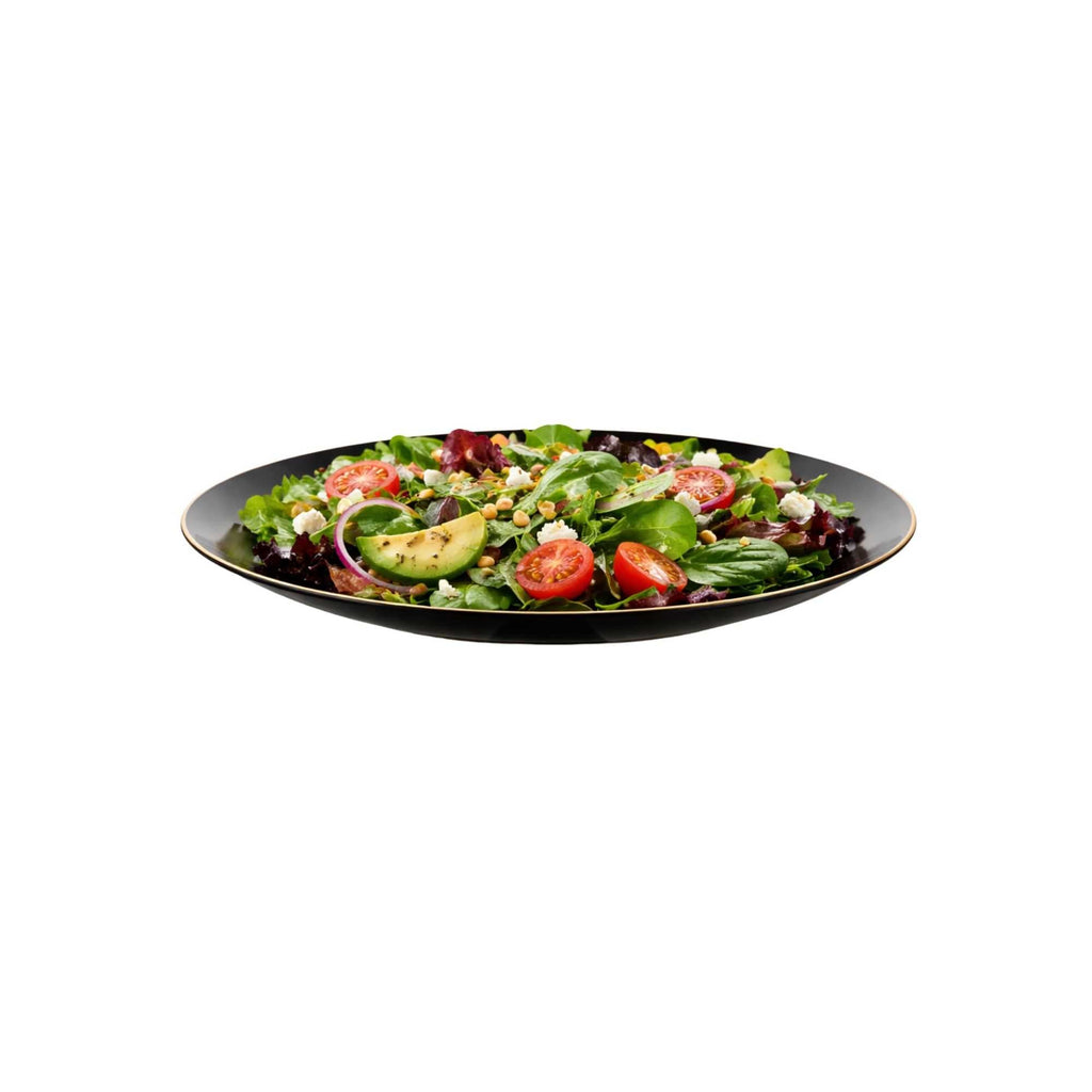 Moderna Round Black Plastic Gold-Rimmed Plate - 7" x 7" x 1/2" - 200 count box