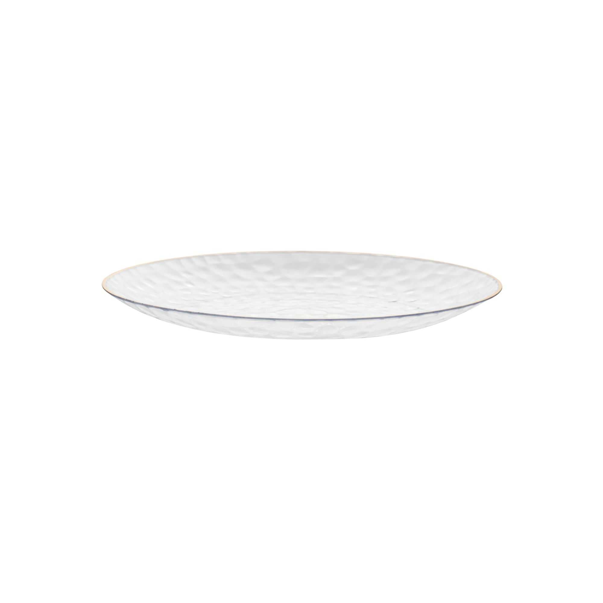 Moderna Round Clear Plastic Gold-Rimmed Plate - Hammered - 7" x 7" x 1/2" - 40 count box