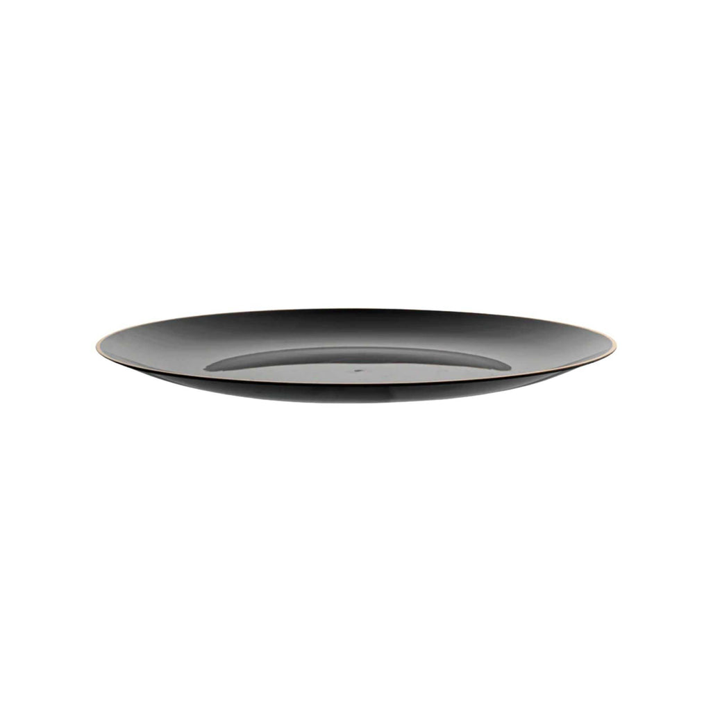 Moderna Round Black Plastic Gold-Rimmed Plate - 10" x 10" x 3/4" - 40 count box