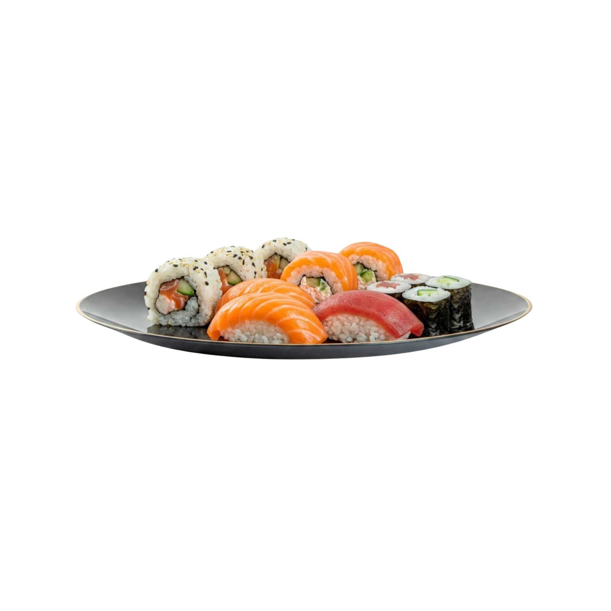 Moderna Round Black Plastic Gold-Rimmed Plate - 10" x 10" x 3/4" - 40 count box