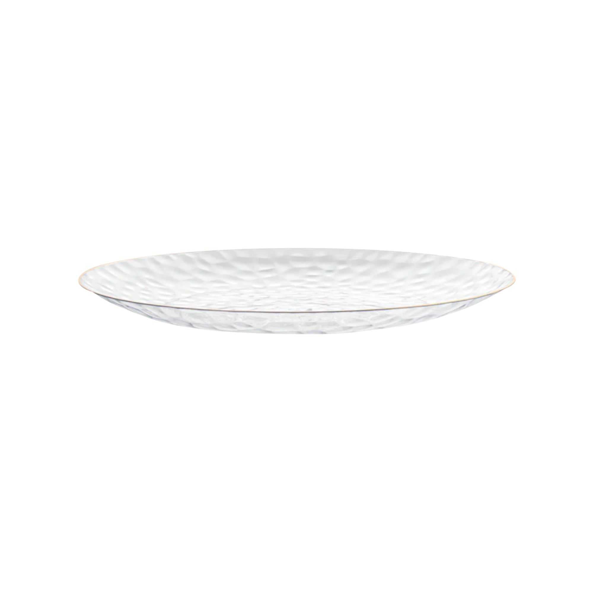 Moderna Round Clear Plastic Gold-Rimmed Plate - Hammered - 10" x 10" x 3/4" - 200 count box