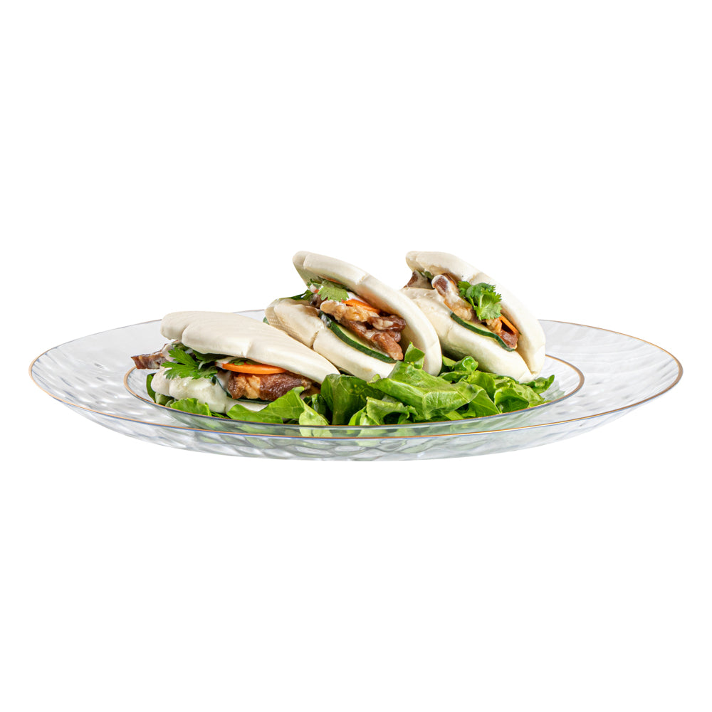Moderna Round Clear Plastic Gold-Rimmed Plate Set - Hammered, Includes 7" and 10" Plate Sets - 40 count box