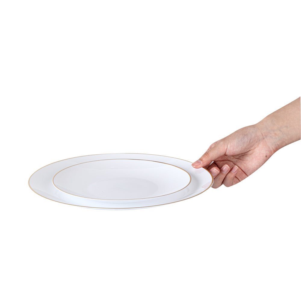 Moderna Round White Plastic Gold-Rimmed Plate Set - Includes 7" and 10" Plate Sets - 40 count box