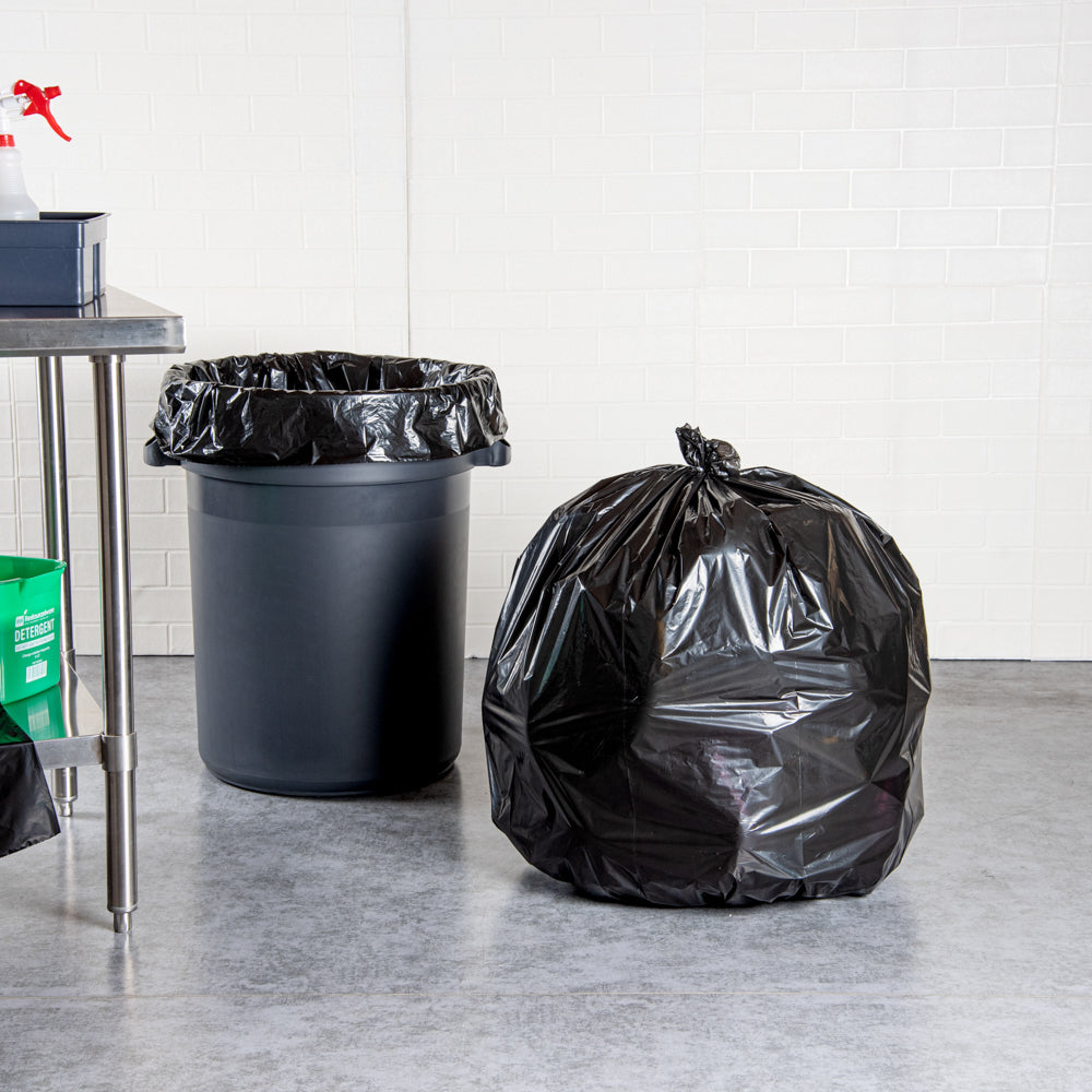 RW Clean 45 gal Black Plastic Trash Can Liner - Light-Duty, 1 mil - 100 count box