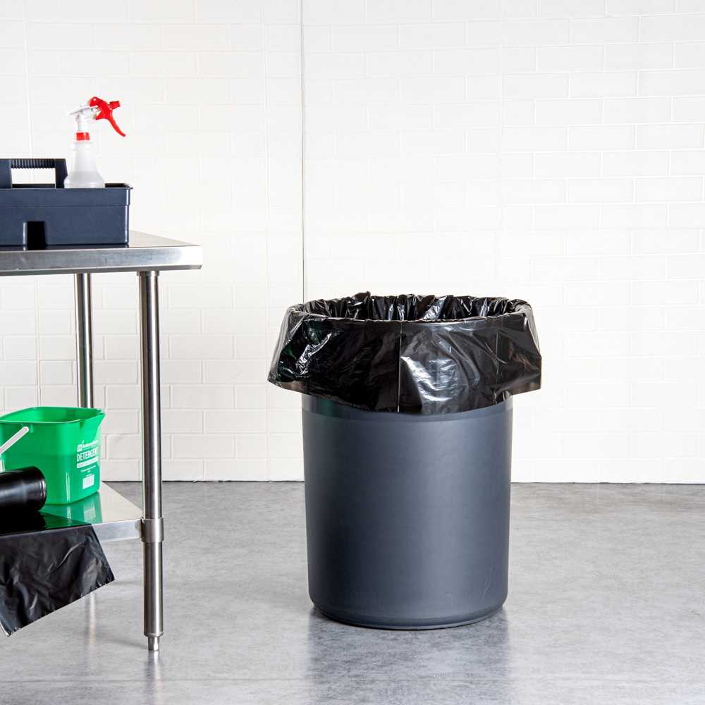 RW Clean 55 gal Black Plastic Trash Can Liner - Light-Duty, 1 mil - 100 count box