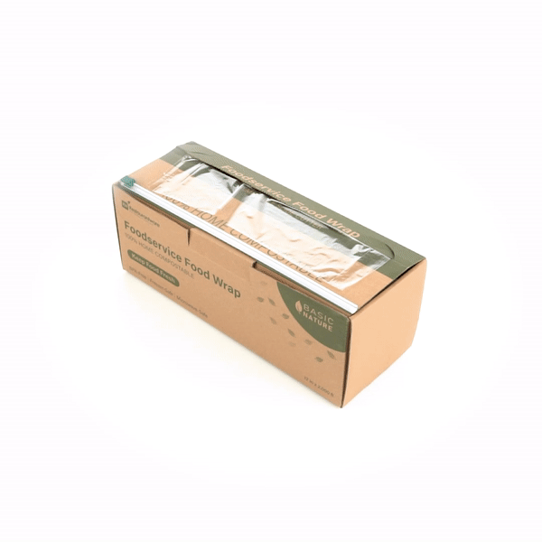 Basic Nature Clear Plastic Foodservice Food Wrap - Home Compostable, BPA-Free, Microwave-Safe - 12" x 2000' - 1 count box