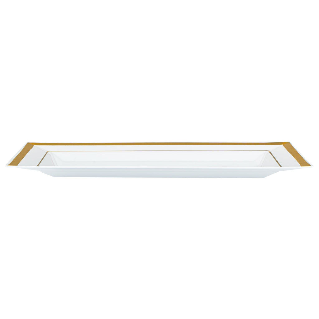 Moderna Rectangle White Plastic Gold-Rimmed Plate - 7 1/2" x 5 1/4" x 1/2" - 10 count box