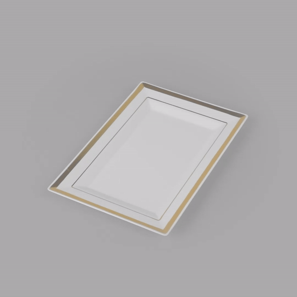 Moderna Rectangle White Plastic Gold-Rimmed Plate - 7 1/2" x 5 1/4" x 1/2" - 100 count box