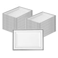 Moderna Rectangle White Plastic Silver-Rimmed Plate - 7 1/2" x 5 1/4" x 1/2" - 10 count box