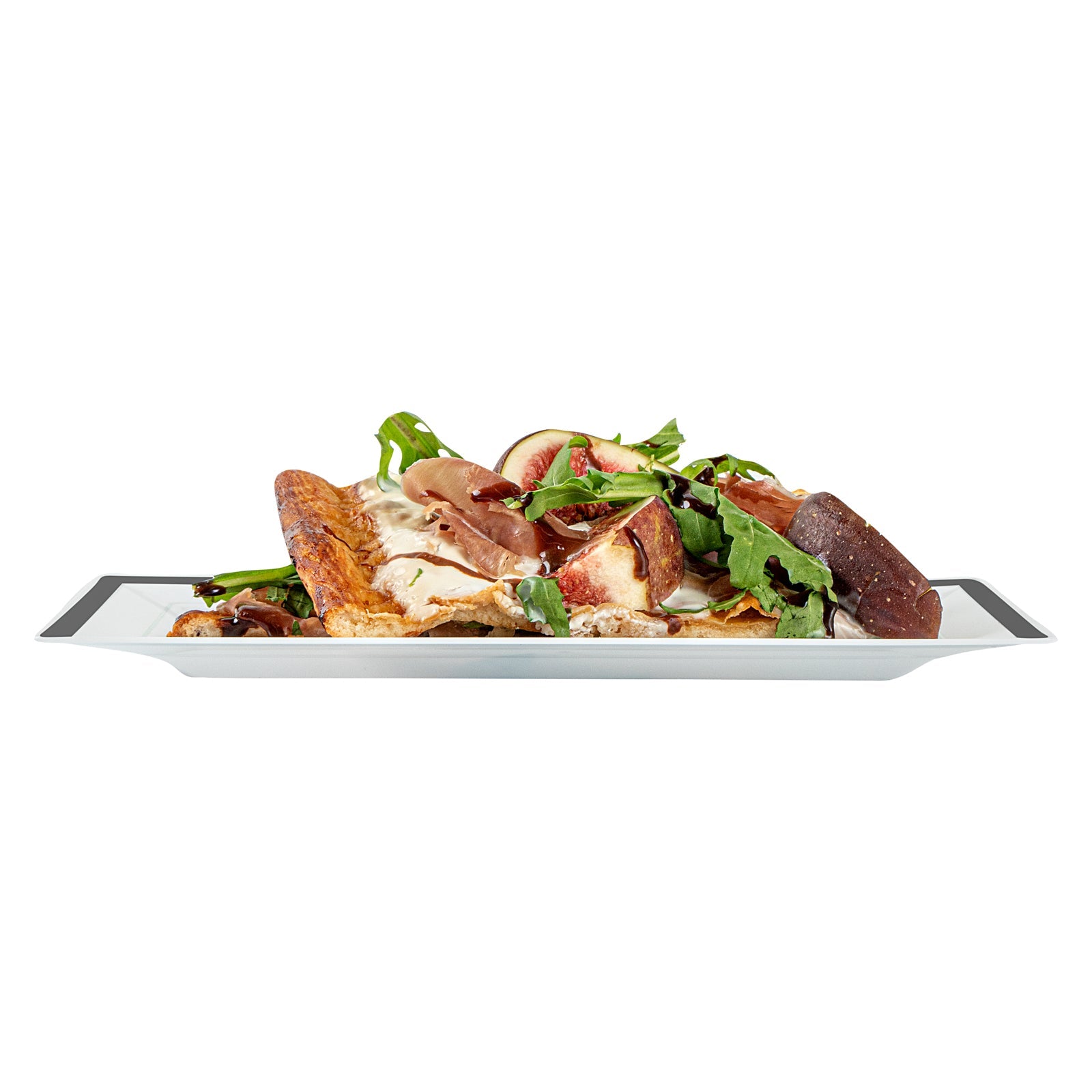 Moderna Rectangle White Plastic Silver-Rimmed Plate - 7 1/2" x 5 1/4" x 1/2" - 10 count box