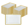 Moderna Rectangle White Plastic Gold-Rimmed Plate - 9 1/2" x 6 1/4" x 1/2" - 10 count box