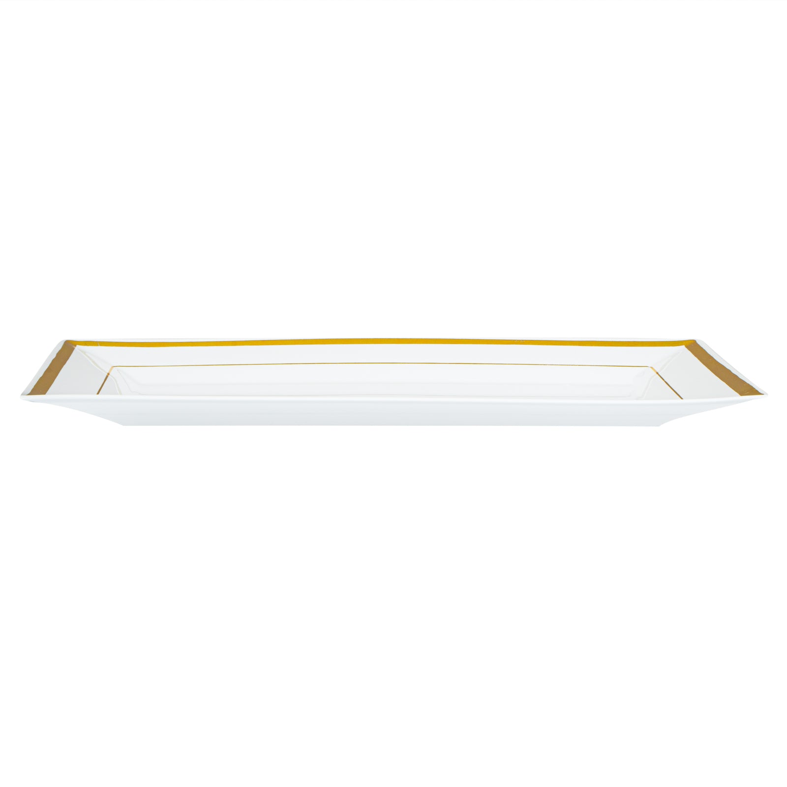 Moderna Rectangle White Plastic Gold-Rimmed Plate - 9 1/2" x 6 1/4" x 1/2" - 10 count box