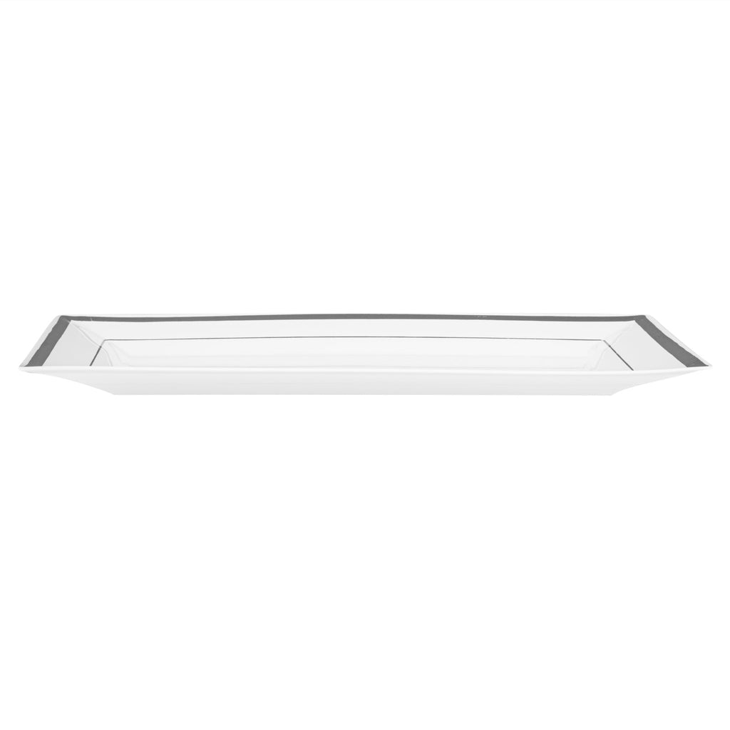 Moderna Rectangle White Plastic Silver-Rimmed Plate - 9 1/2" x 6 1/4" x 1/2" - 10 count box