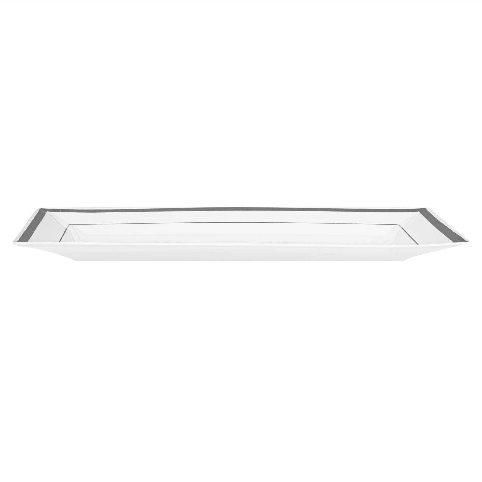 Moderna Rectangle White Plastic Silver-Rimmed Plate - 9 1/2" x 6 1/4" x 1/2" - 10 count box
