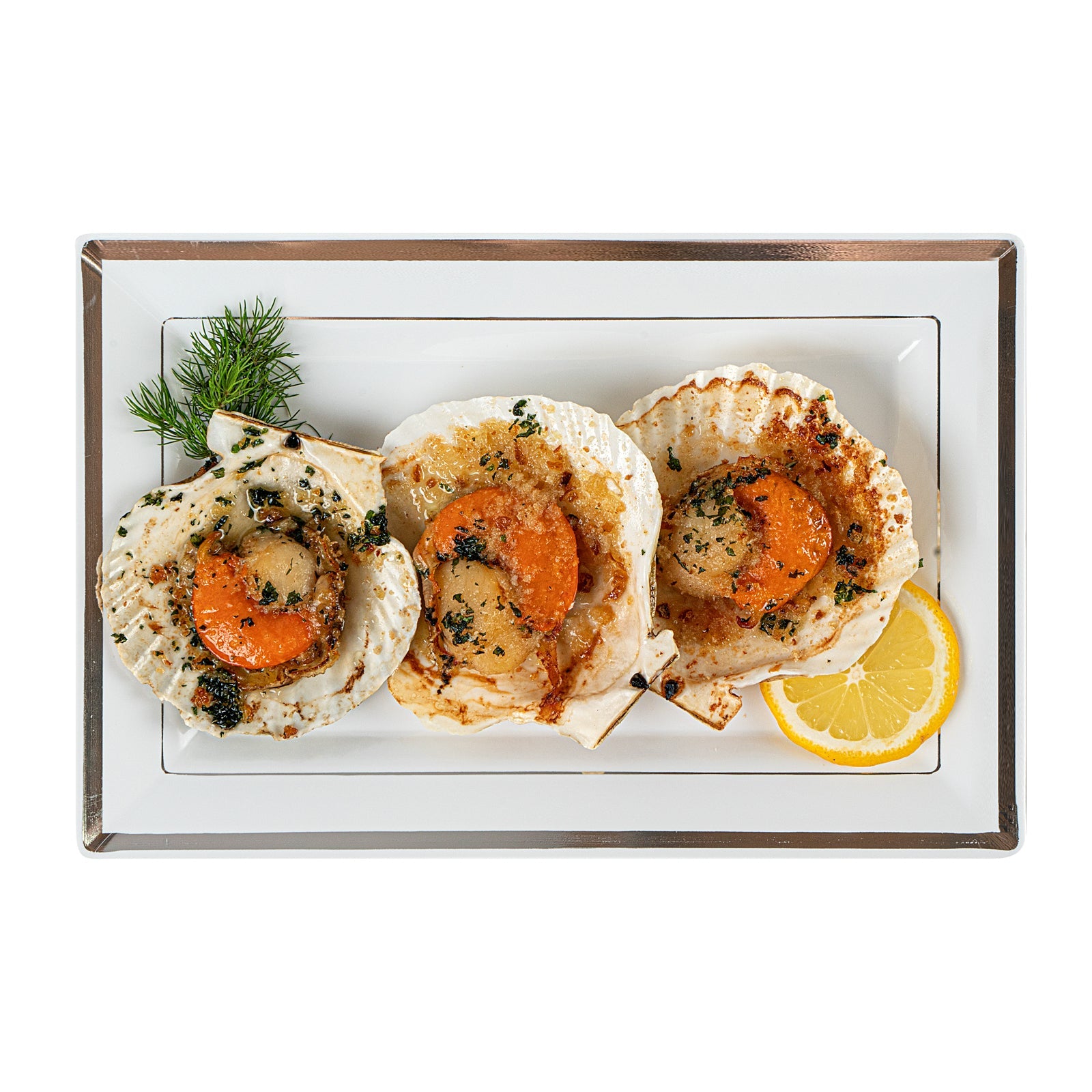 Moderna Rectangle White Plastic Silver-Rimmed Plate - 9 1/2" x 6 1/4" x 1/2" - 100 count box