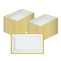 Moderna Rectangle White Plastic Gold-Rimmed Plate - 11 1/2" x 7 1/4" x 3/4" - 10 count box
