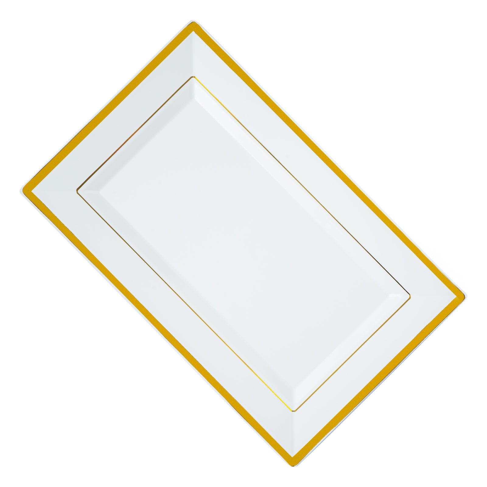 Moderna Rectangle White Plastic Gold-Rimmed Plate - 11 1/2" x 7 1/4" x 3/4" - 10 count box