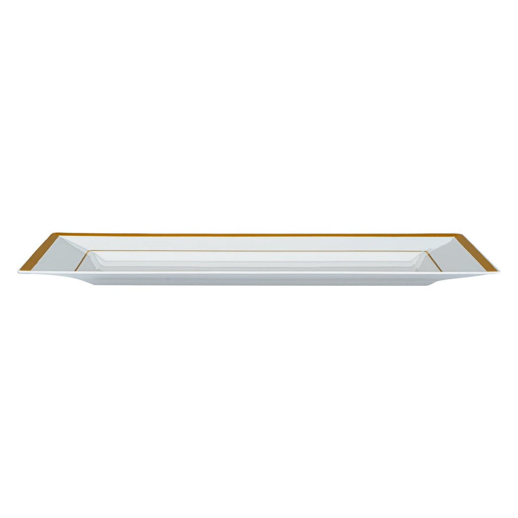 Moderna Rectangle White Plastic Gold-Rimmed Plate - 11 1/2" x 7 1/4" x 3/4" - 100 count box
