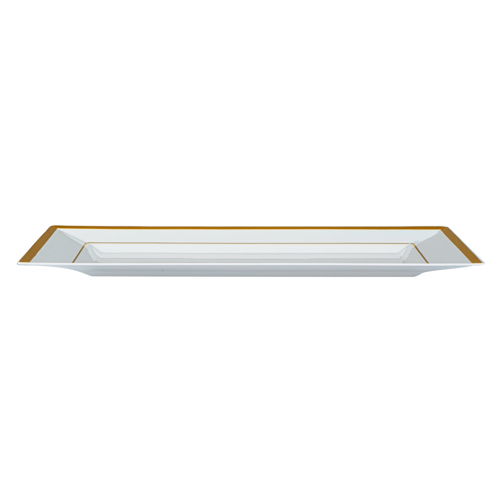 Moderna Rectangle White Plastic Gold-Rimmed Plate - 11 1/2" x 7 1/4" x 3/4" - 100 count box