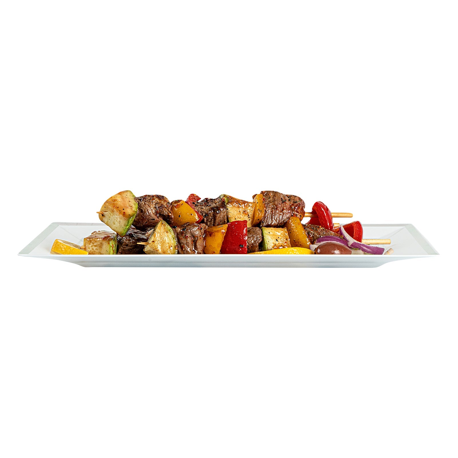 Moderna Rectangle White Plastic Silver-Rimmed Plate - 11 1/2" x 7 1/4" x 3/4" - 10 count box