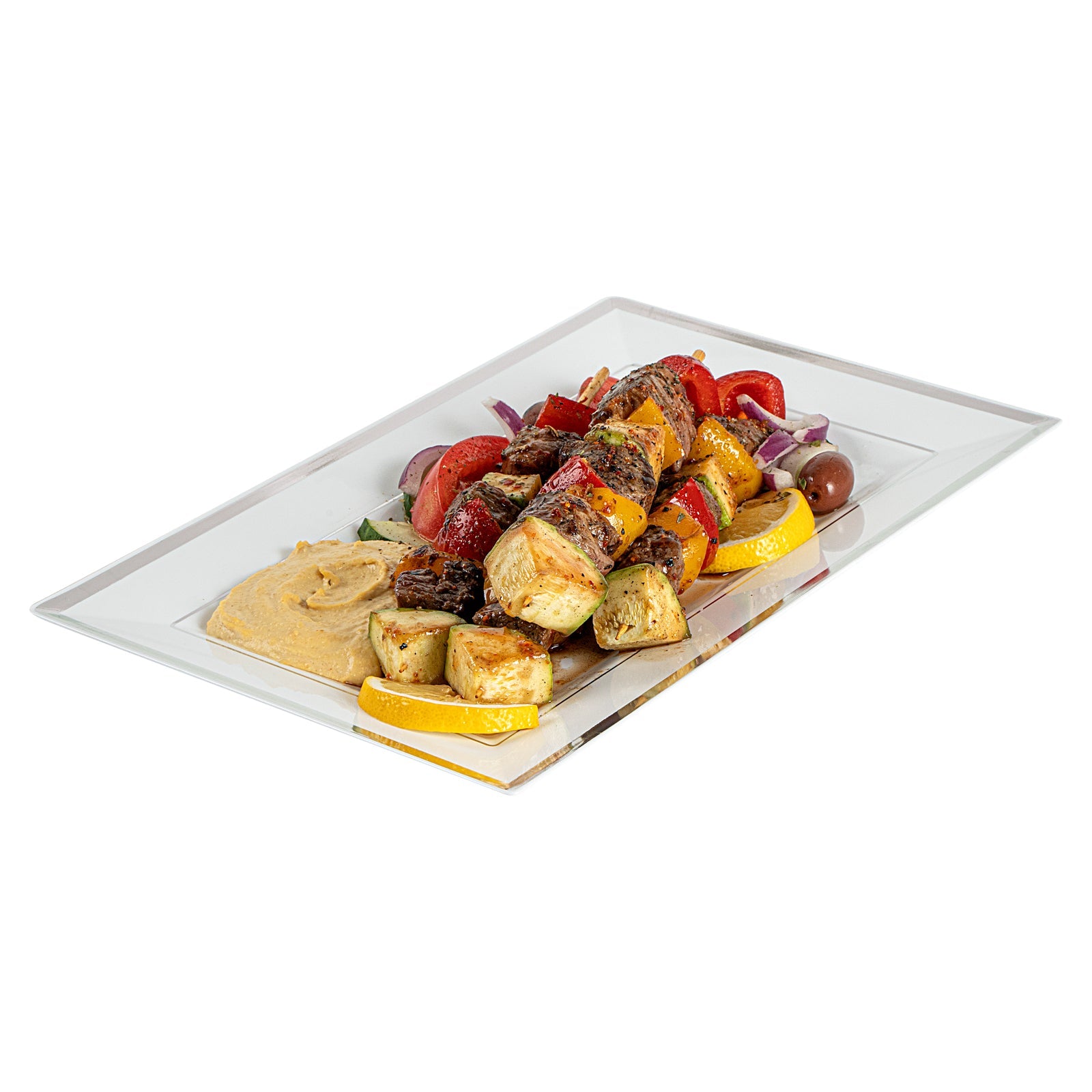 Moderna Rectangle White Plastic Silver-Rimmed Plate - 11 1/2" x 7 1/4" x 3/4" - 100 count box