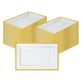 Moderna Rectangle White Plastic Gold-Rimmed Plate - 12 3/4" x 8 1/4" x 3/4" - 10 count box