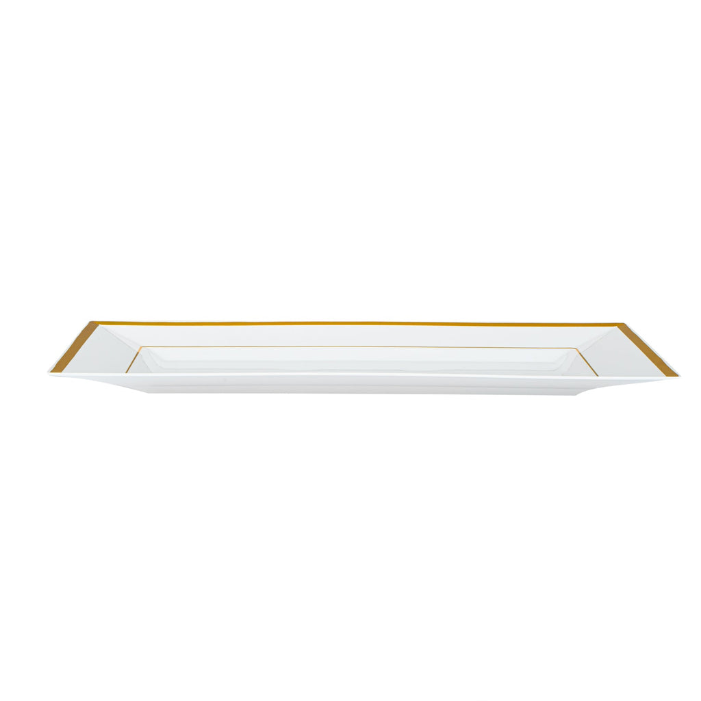 Moderna Rectangle White Plastic Gold-Rimmed Plate - 12 3/4" x 8 1/4" x 3/4" - 10 count box