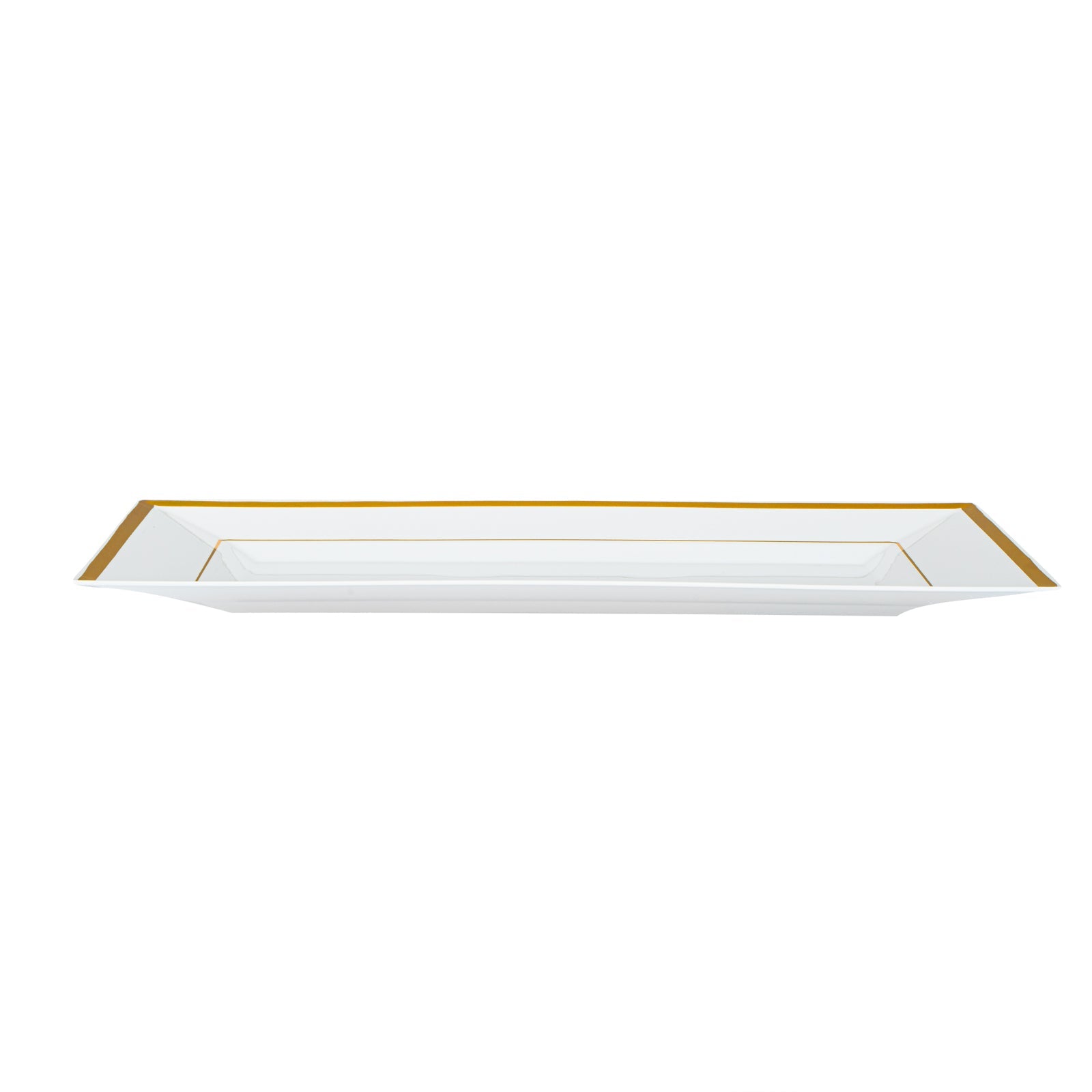 Moderna Rectangle White Plastic Gold-Rimmed Plate - 12 3/4" x 8 1/4" x 3/4" - 10 count box