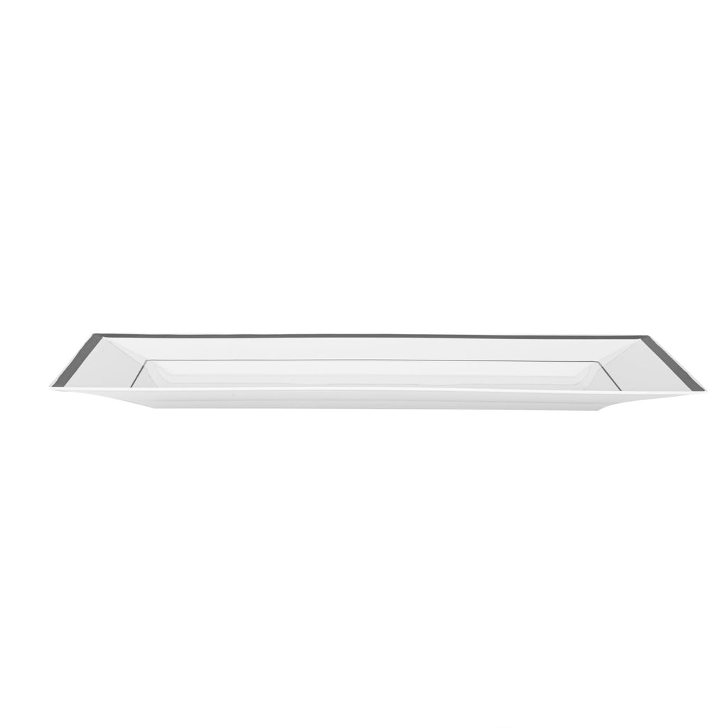 Moderna Rectangle White Plastic Silver-Rimmed Plate - 12 3/4" x 8 1/4" x 3/4" - 10 count box