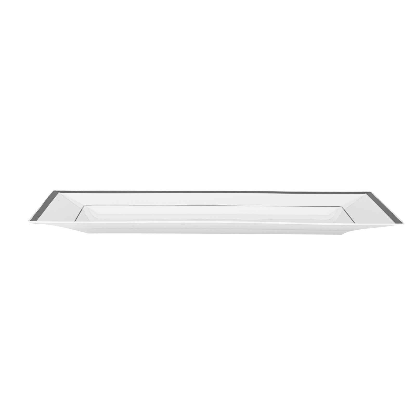 Moderna Rectangle White Plastic Silver-Rimmed Plate - 12 3/4" x 8 1/4" x 3/4" - 10 count box