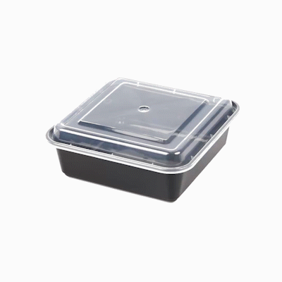 Thermo Tek 32 oz Square Black Plastic Take Out Container - with Lid - 7" x 7" x 2 1/2" - 50 count box