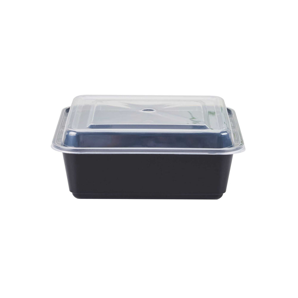 Thermo Tek 32 oz Square Black Plastic Take Out Container - with Lid - 7" x 7" x 2 1/2" - 50 count box