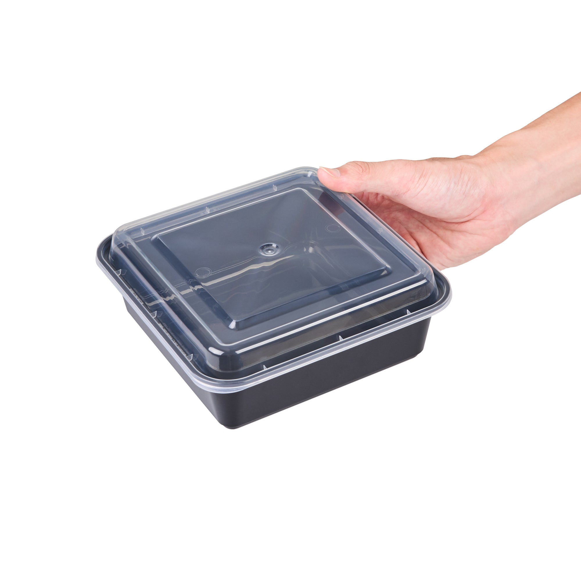 Thermo Tek 32 oz Square Black Plastic Take Out Container - with Lid - 7" x 7" x 2 1/2" - 100 count box