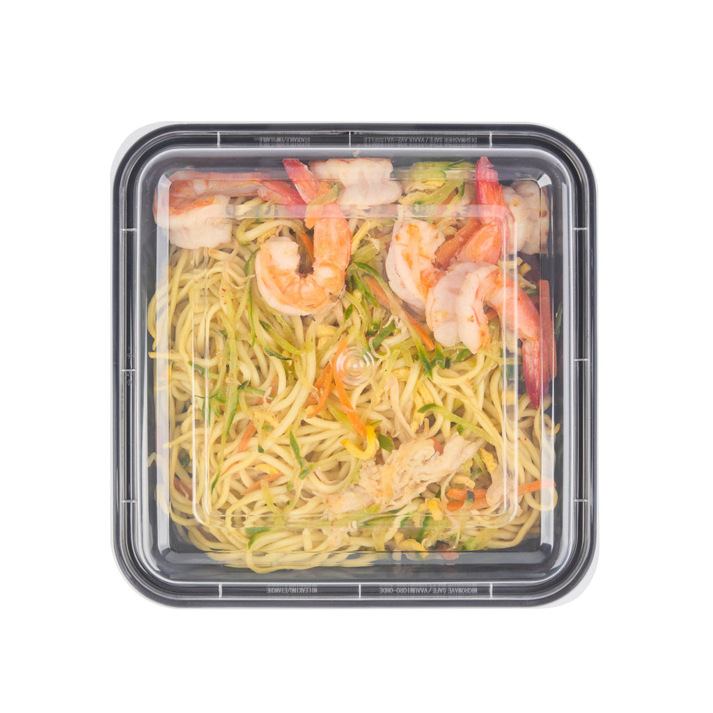 Thermo Tek 32 oz Square Black Plastic Take Out Container - with Lid - 7" x 7" x 2 1/2" - 100 count box