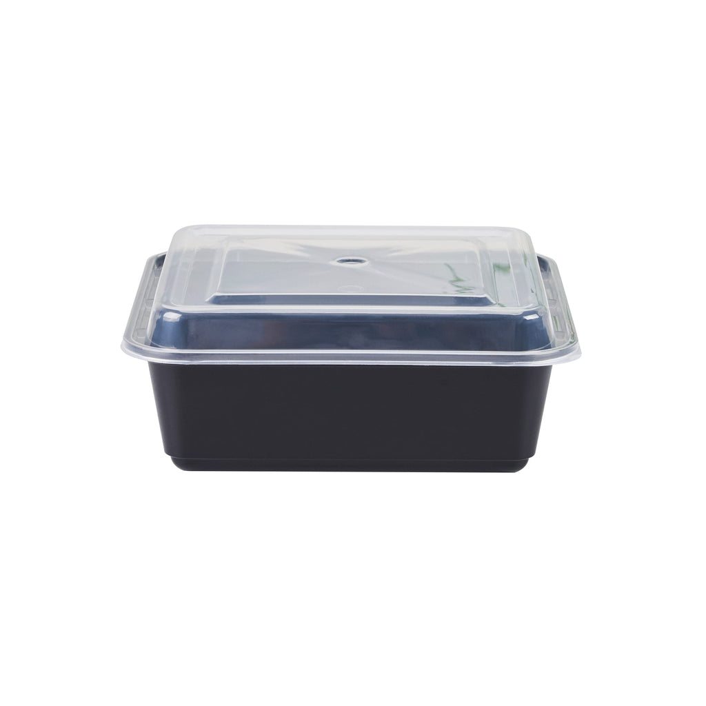 Thermo Tek 32 oz Square Black Plastic Take Out Container - with Lid - 7" x 7" x 2 1/2" - 100 count box
