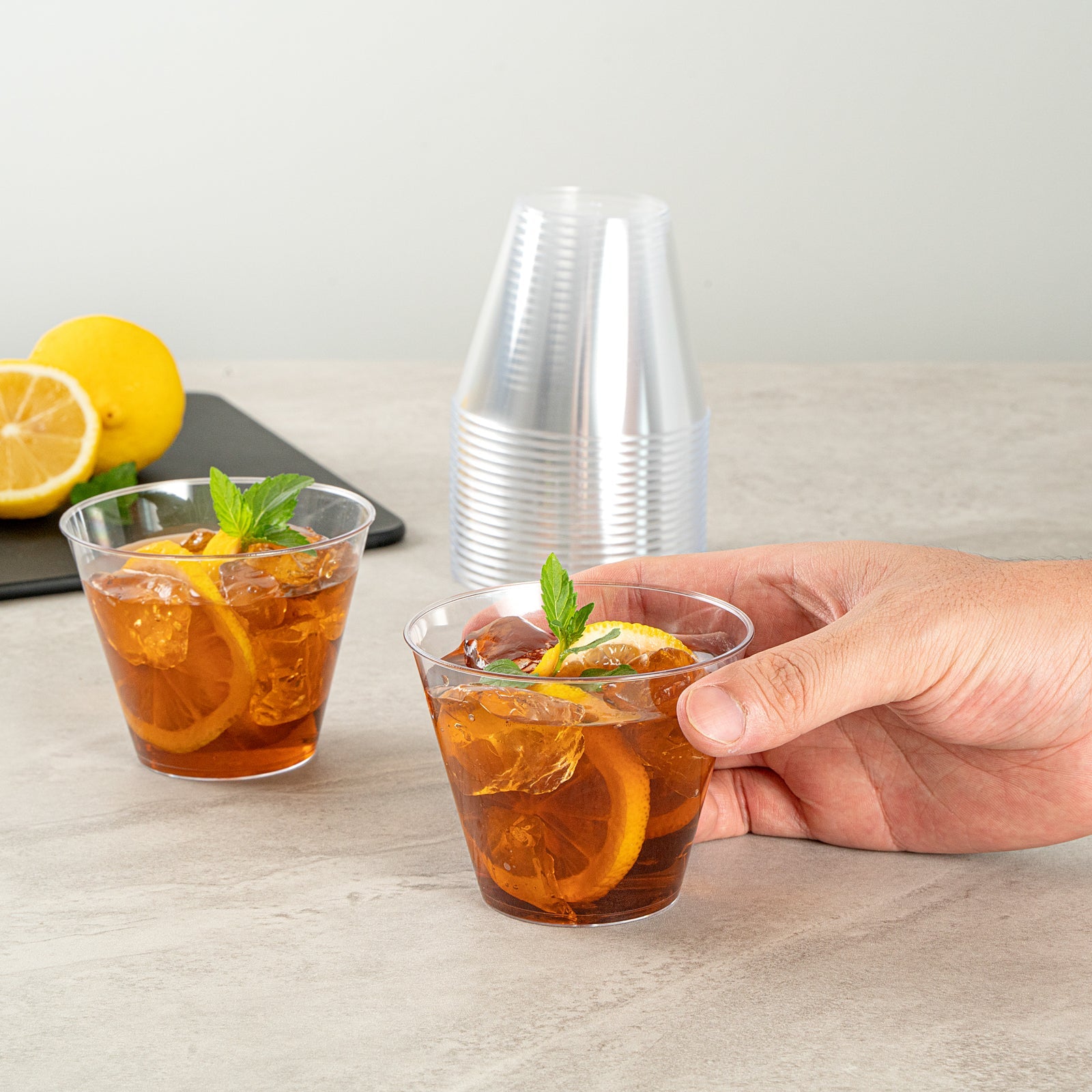 Chef 101 9 oz Clear Plastic Tumbler - 3 1/2" x 3 1/2" x 2 3/4" - 20 count box