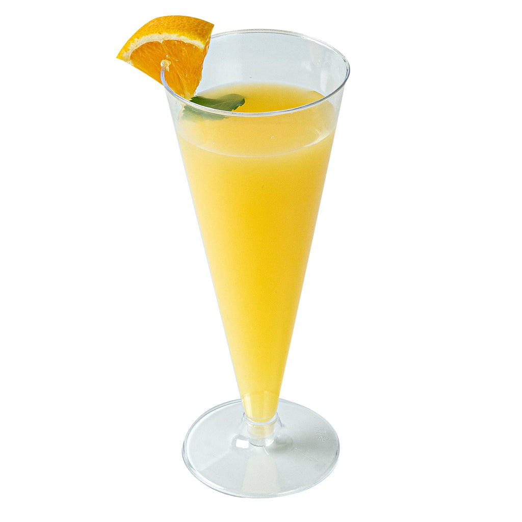 Bev Tek 7 oz Clear Plastic Long Champagne Flute - 2 3/4" x 2 3/4" x 6 3/4" - 20 count box