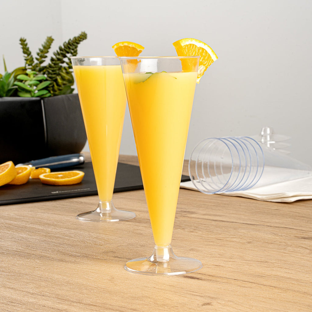 Bev Tek 7 oz Clear Plastic Long Champagne Flute - 2 3/4" x 2 3/4" x 6 3/4" - 20 count box