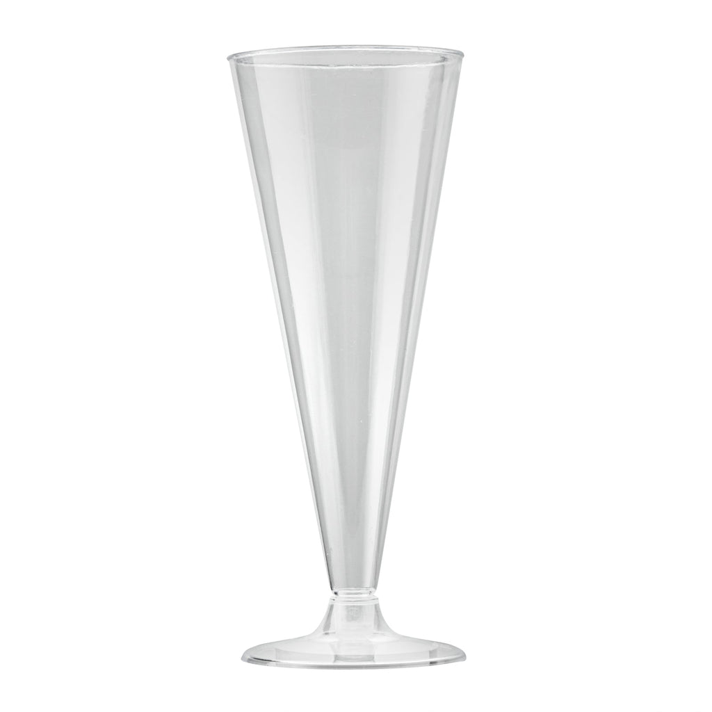 Chef 101 7 oz Clear Plastic Long Champagne Flute - 2 3/4" x 2 3/4" x 6 3/4" - 100 count box