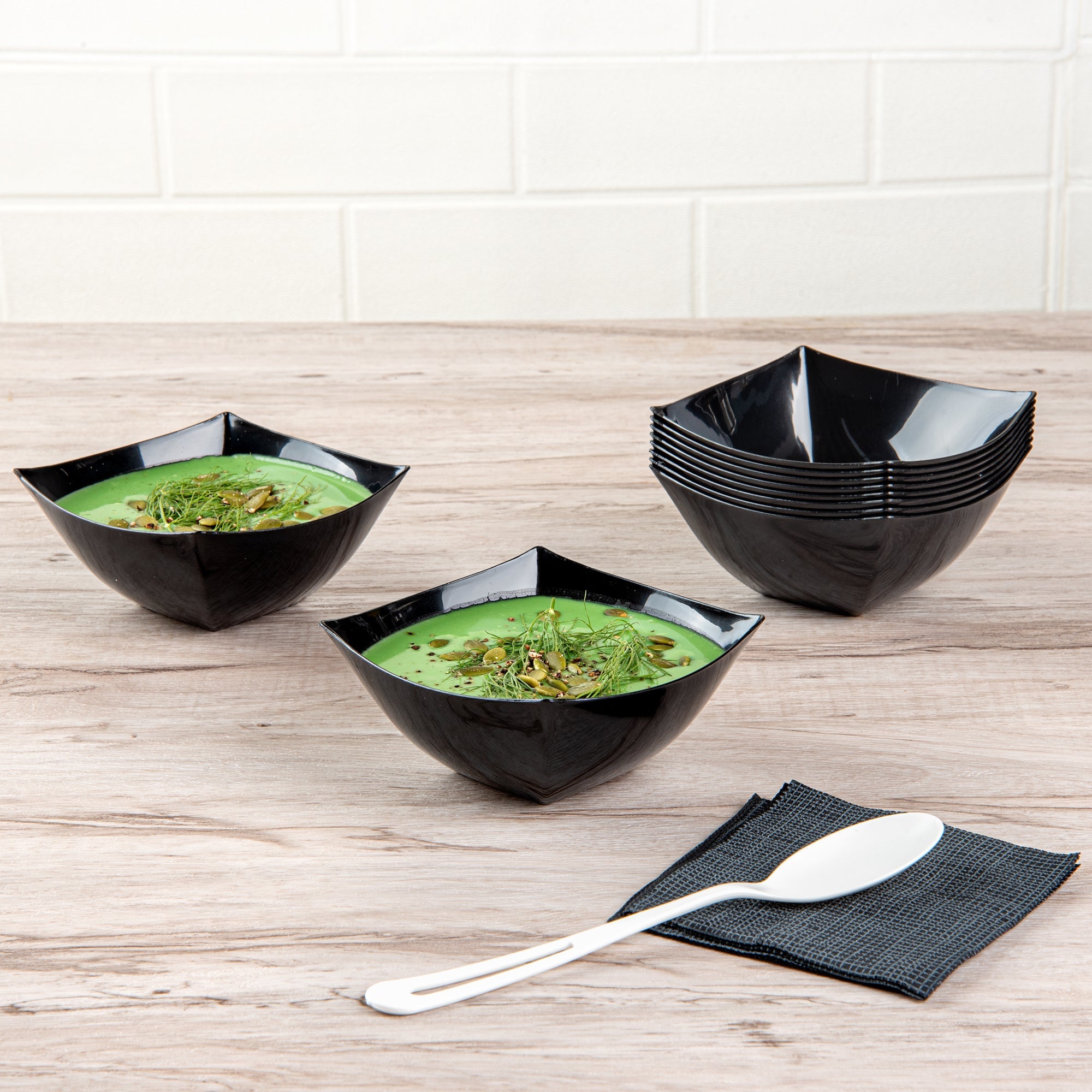 Moderna 8 oz Square Black Plastic Bowl - 4 1/2" x 4 1/2" x 2" - 10 count box