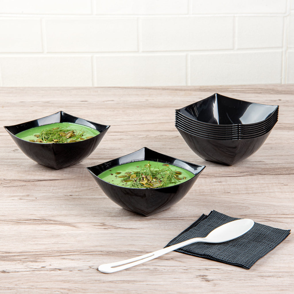 Moderna 8 oz Square Black Plastic Bowl - 4 1/2" x 4 1/2" x 2" - 100 count box
