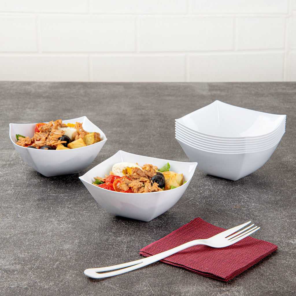 Moderna 8 oz Square White Plastic Bowl - 4 1/2" x 4 1/2" x 2" - 10 count box