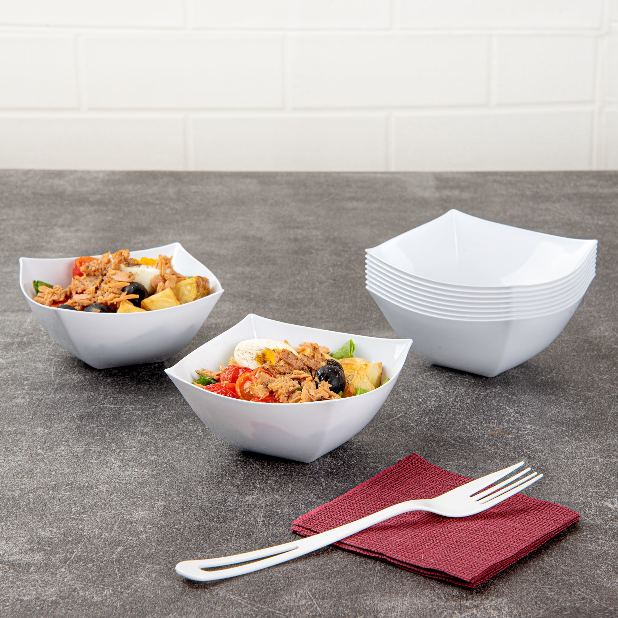 Moderna 8 oz Square White Plastic Bowl - 4 1/2" x 4 1/2" x 2" - 100 count box