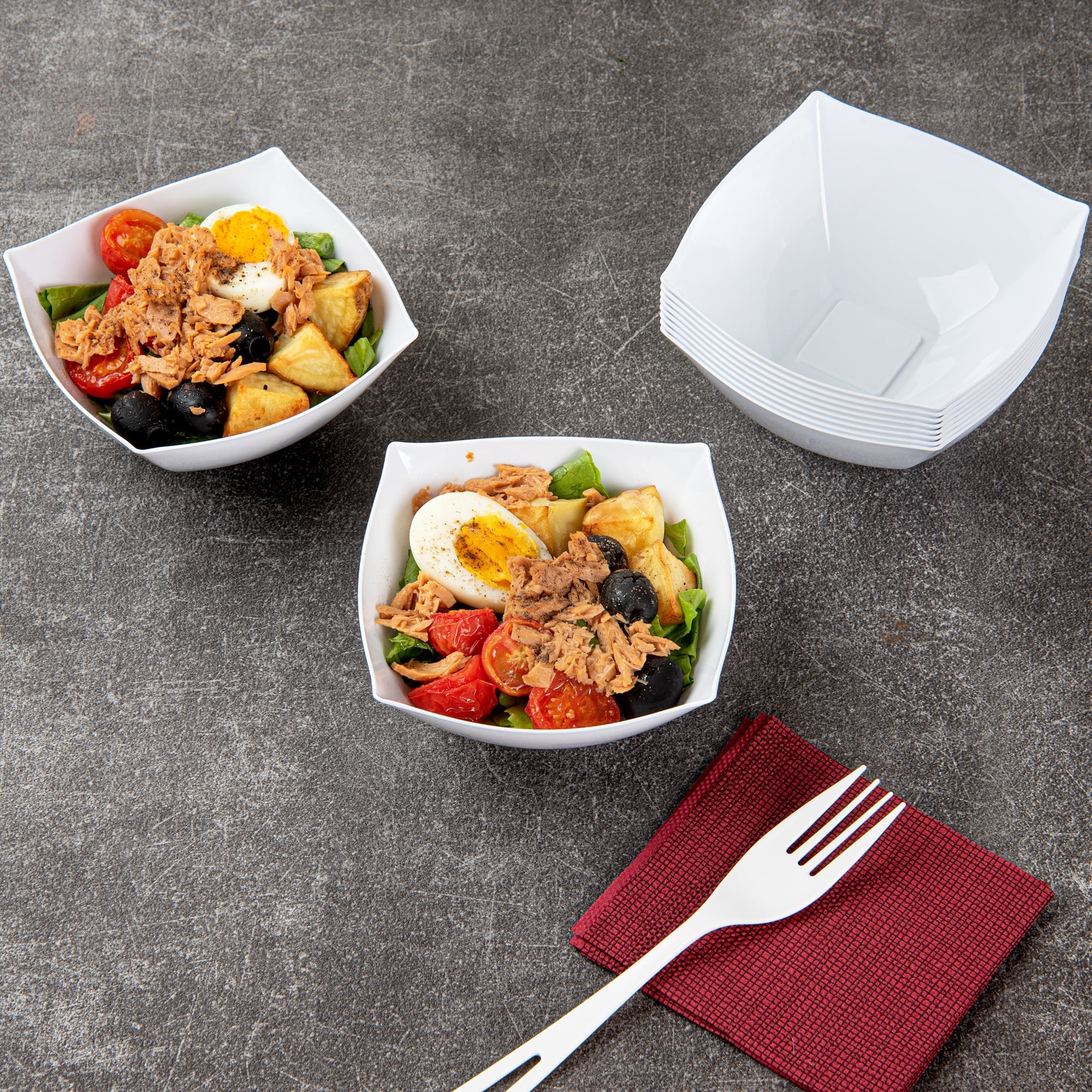 Moderna 8 oz Square White Plastic Bowl - 4 1/2" x 4 1/2" x 2" - 100 count box