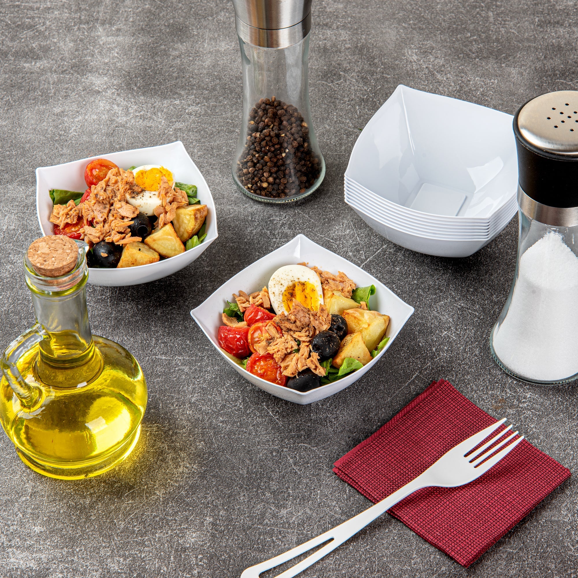 Moderna 8 oz Square White Plastic Bowl - 4 1/2" x 4 1/2" x 2" - 100 count box