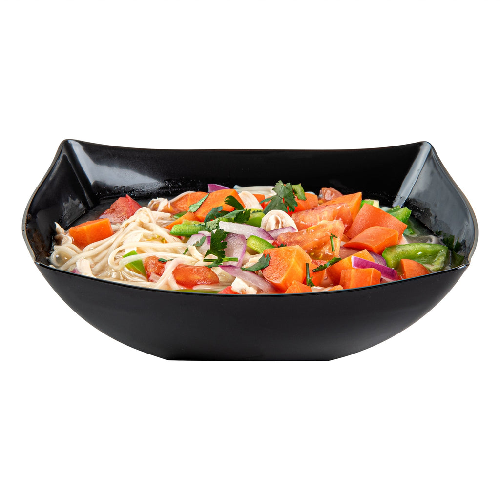 Moderna 32 oz Square Black Plastic Bowl - 7 3/4" x 7 3/4" x 2 1/4" - 10 count box