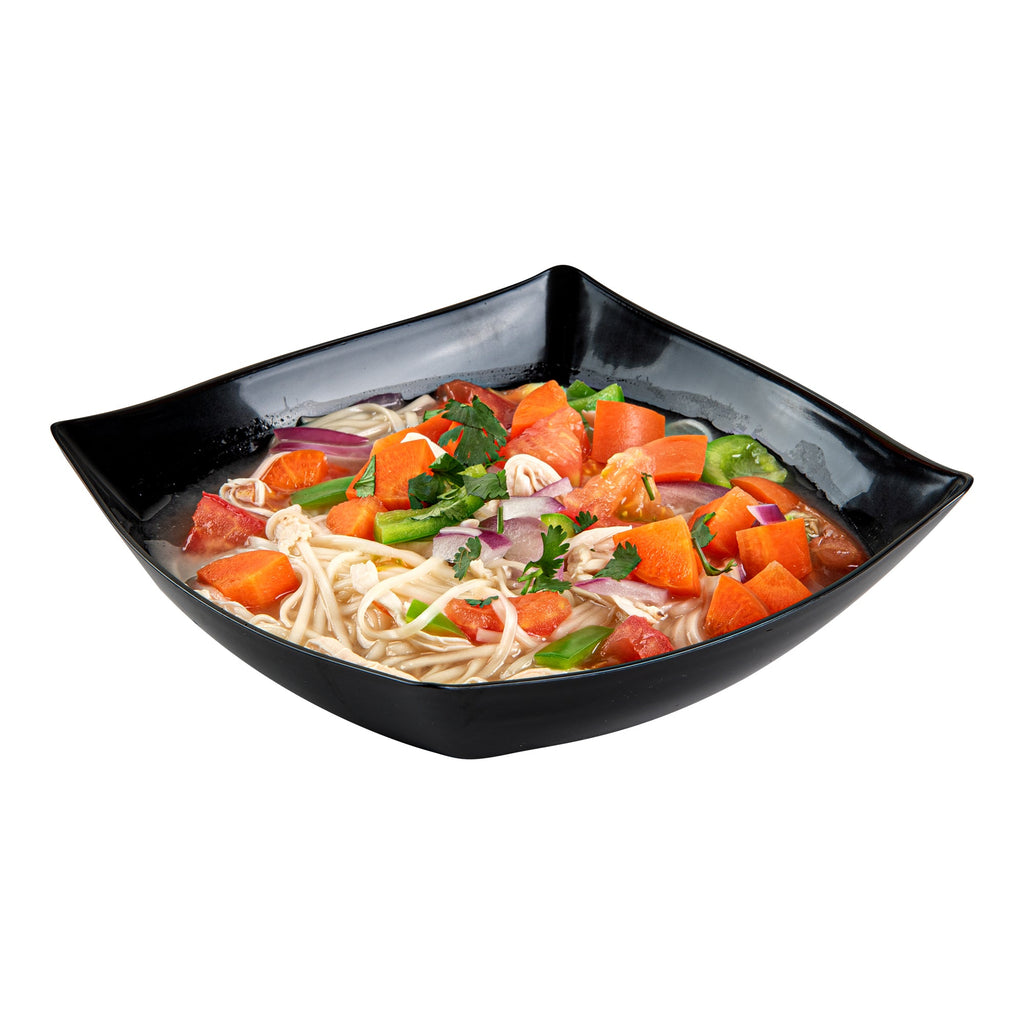 Moderna 32 oz Square Black Plastic Bowl - 7 3/4" x 7 3/4" x 2 1/4" - 100 count box