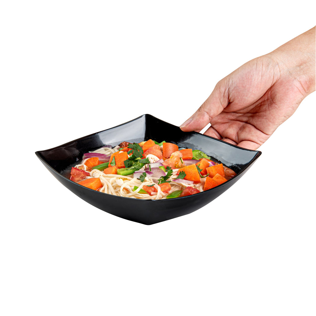 Moderna 32 oz Square Black Plastic Bowl - 7 3/4" x 7 3/4" x 2 1/4" - 100 count box