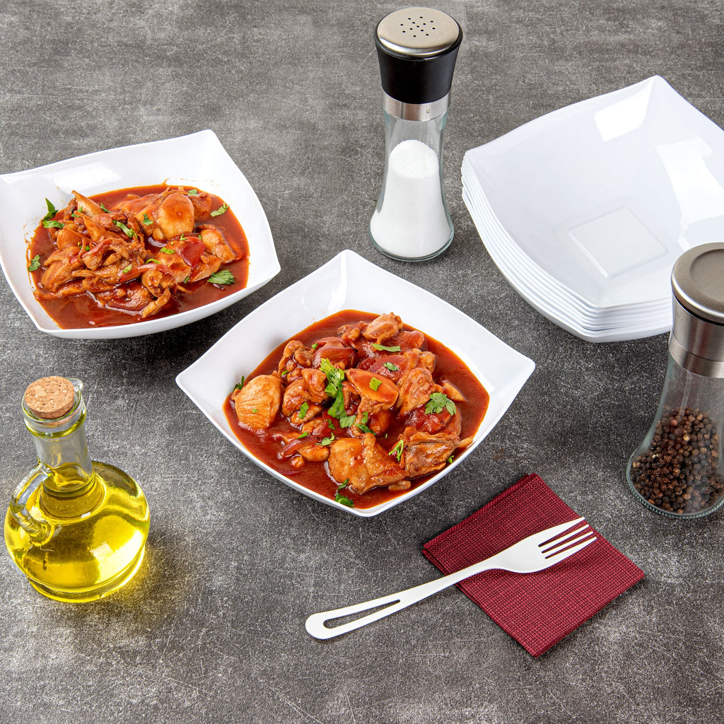 Moderna 32 oz Square White Plastic Bowl - 7 3/4" x 7 3/4" x 2 1/4" - 100 count box