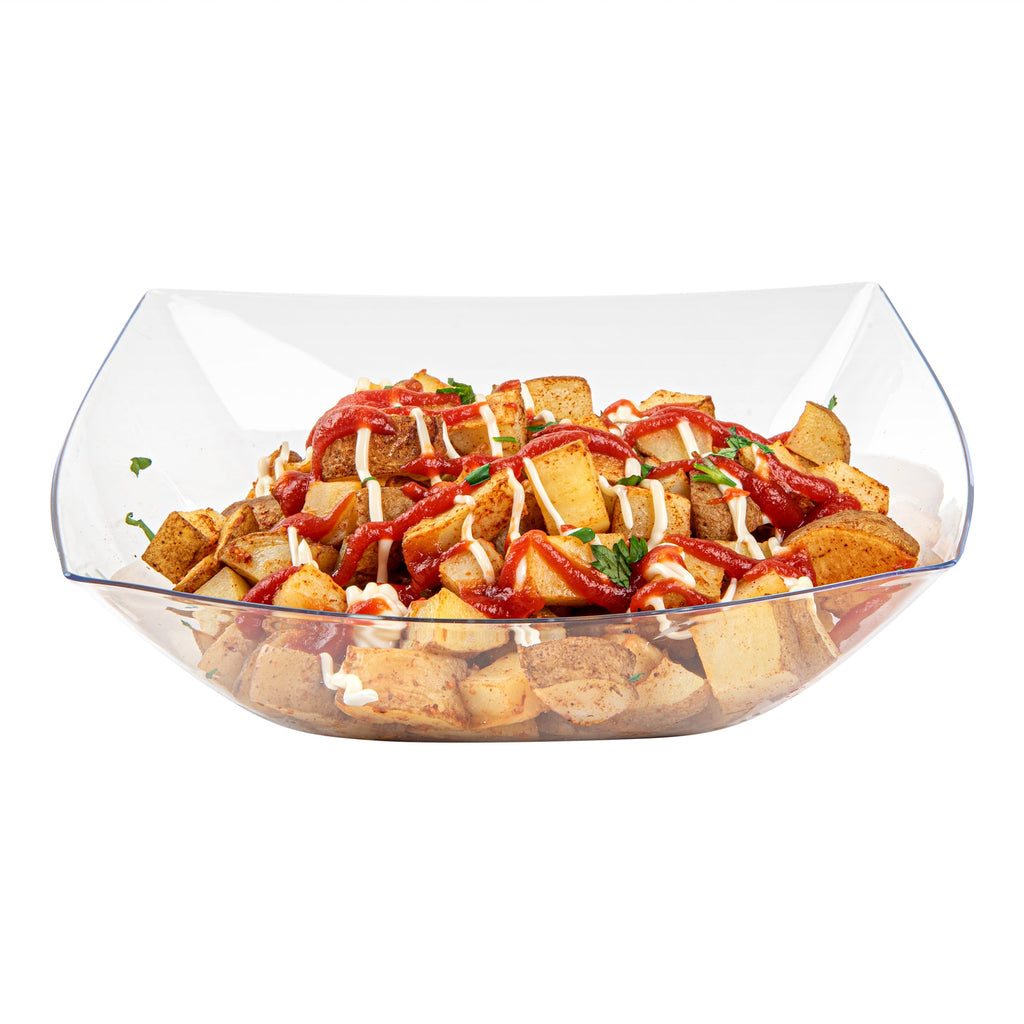 Moderna 64 oz Square Clear Plastic Serving Bowl - 9 3/4" x 9 3/4" x 3" - 100 count box